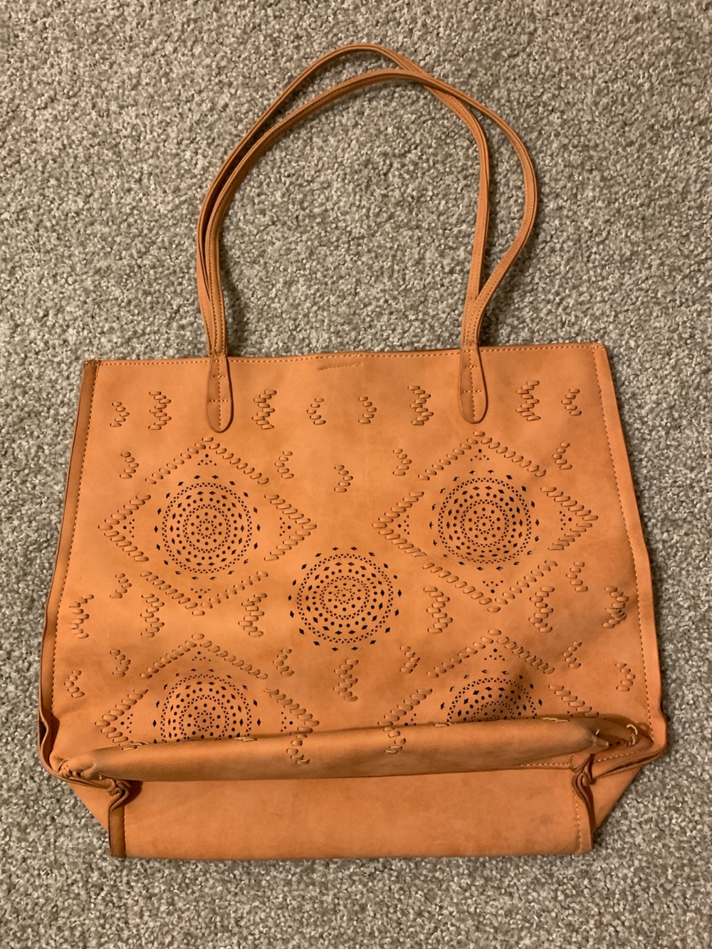 Street Level Tan Perforated Tote Bag